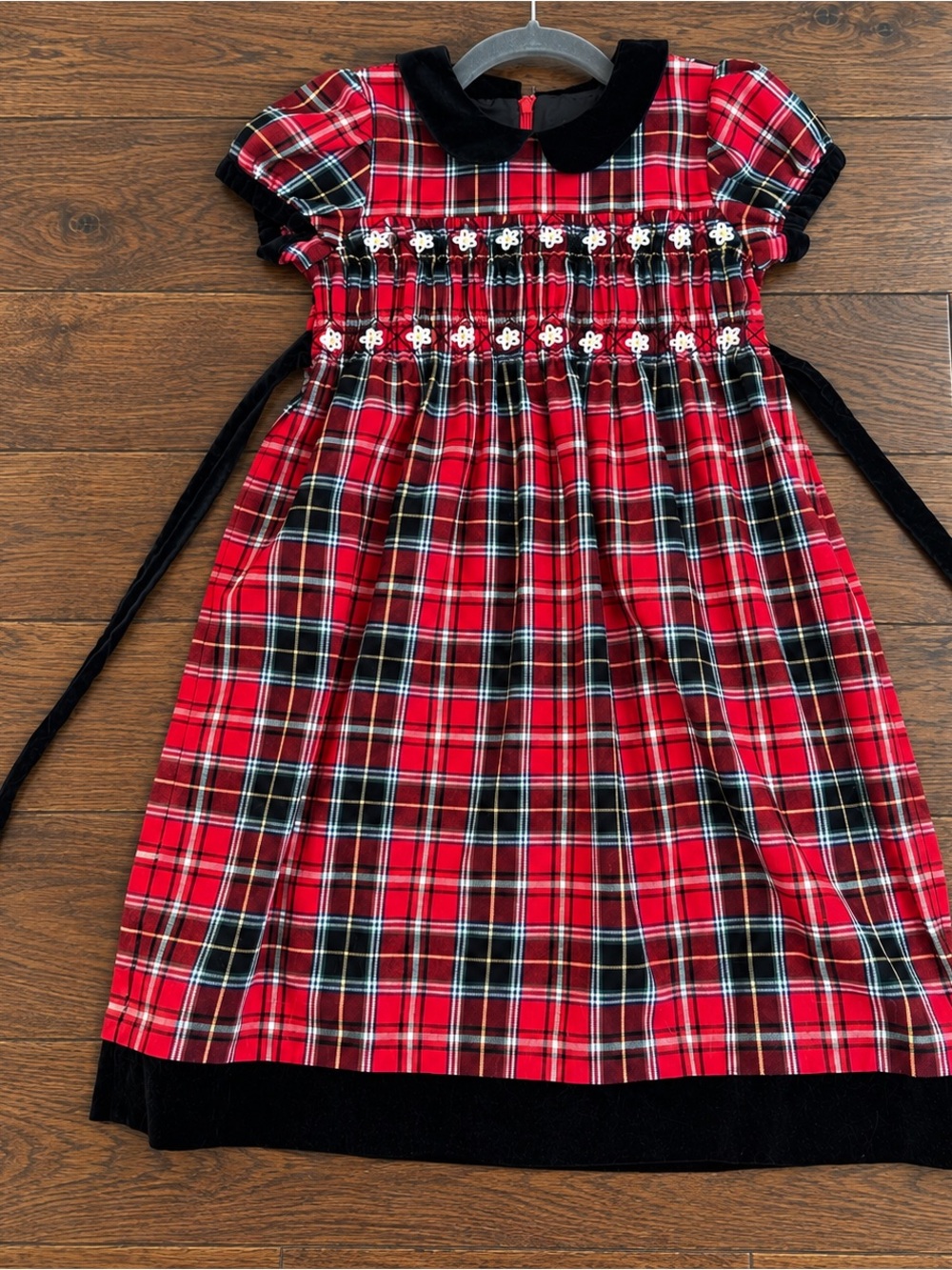 Hanna Andersson Red Plaid Smocked Dress with Black Trim